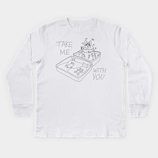 Black Line Suitcase Cat - Take Me With You Kids Long Sleeve T-Shirt